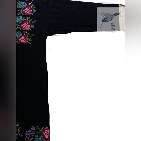 Women's Black embroidered Viscose blouse bohemian top summer Tunic (L) - Picture 6 of 6